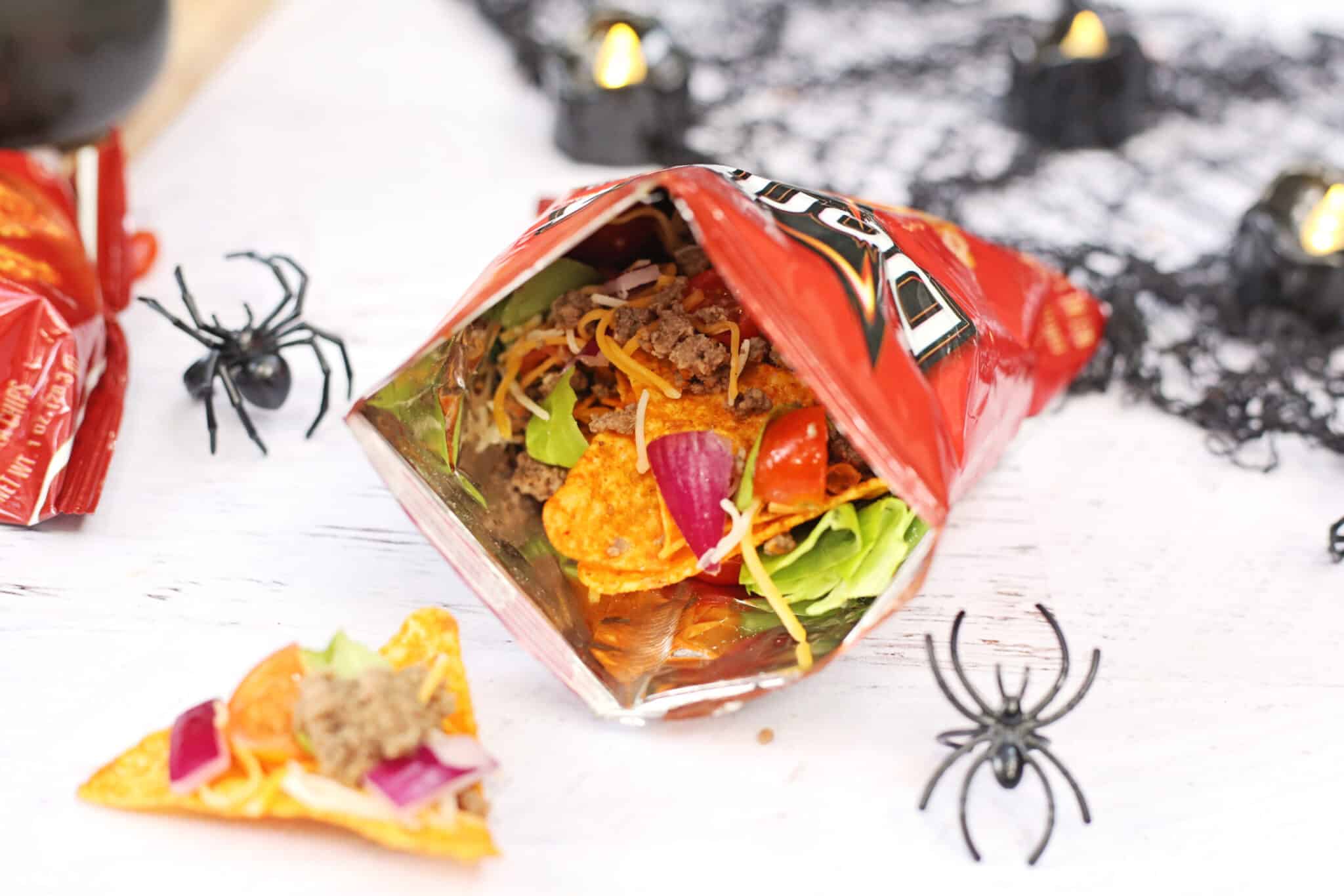 Spooky Walking Taco Bar - a taco in a chip bag