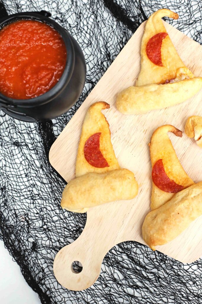 Witch Hat Pizza Snacks For Halloween - Cultivating Brilliant Minds Pizza that looks like a witch's hat
