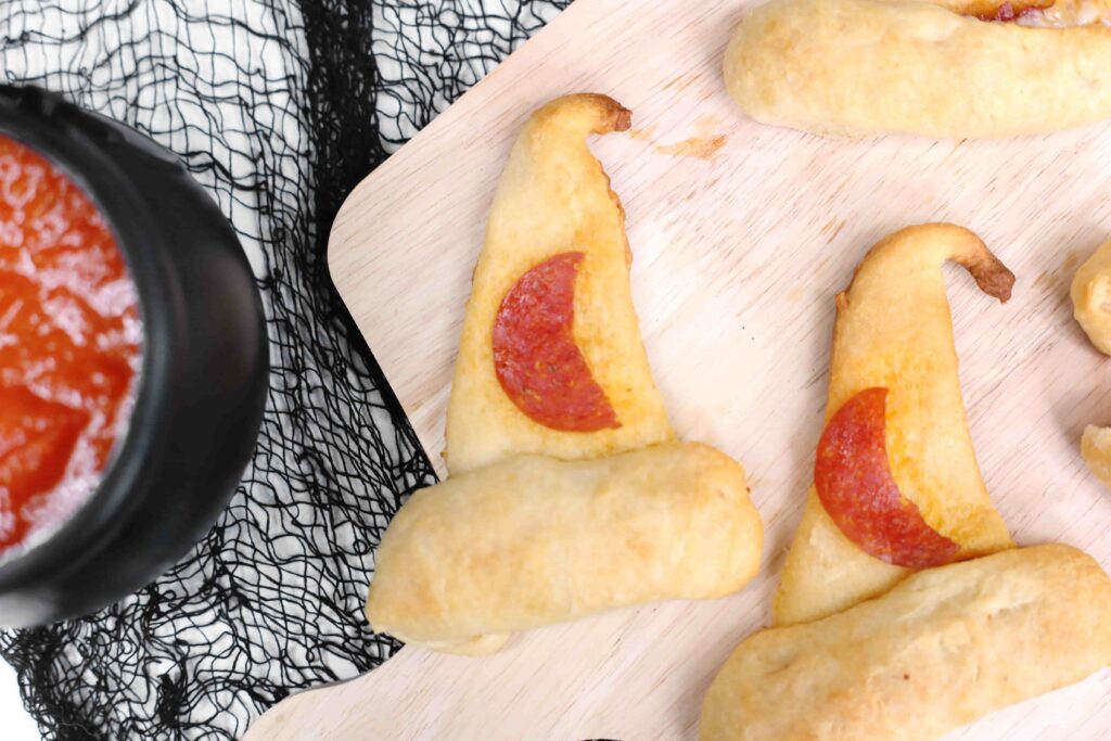 Witch Hat Pizza Snacks For Halloween - Cultivating Brilliant Minds Pizza that looks like a witch's hat