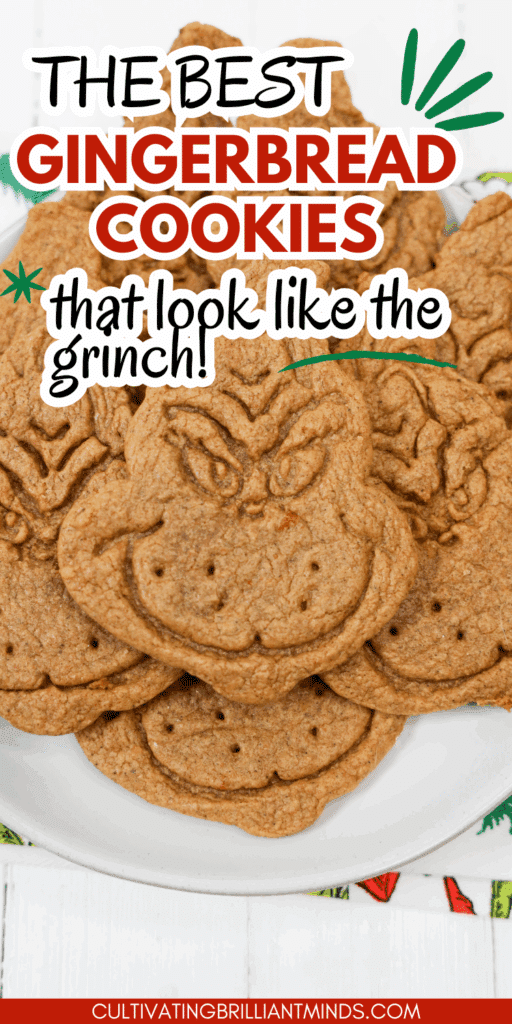 Grinch Gingerbread Cookies for Christmas - Cultivating Brilliant Minds Gingerbread Cookies that look like the grinch