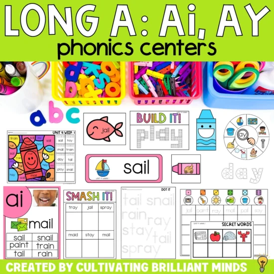 Long A: AI and AY Phonics Centers | Vowel Teams | Science of Reading | 1st, 2nd