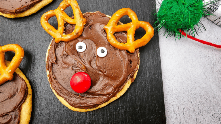 sugar cookies decorated to look like reindeer