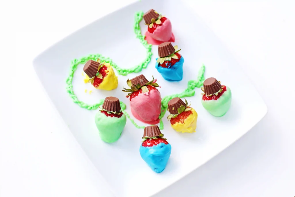 Christmas Light Strawberries - Cultivating Brilliant Minds strawberries decorated to look like Christmas lights