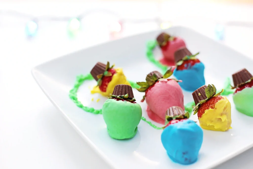 Christmas Light Strawberries - Cultivating Brilliant Minds strawberries decorated to look like Christmas lights