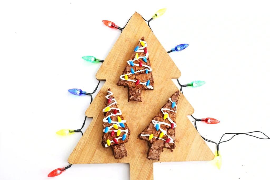 Christmas Tree Brownies - Cultivating Brilliant Minds brownies cut and decorated to look like christmas trees