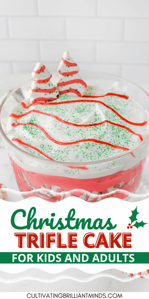 Christmas Trifle Cake - Cultivating Brilliant Minds a christmas tree trifle in a glass trifle jar