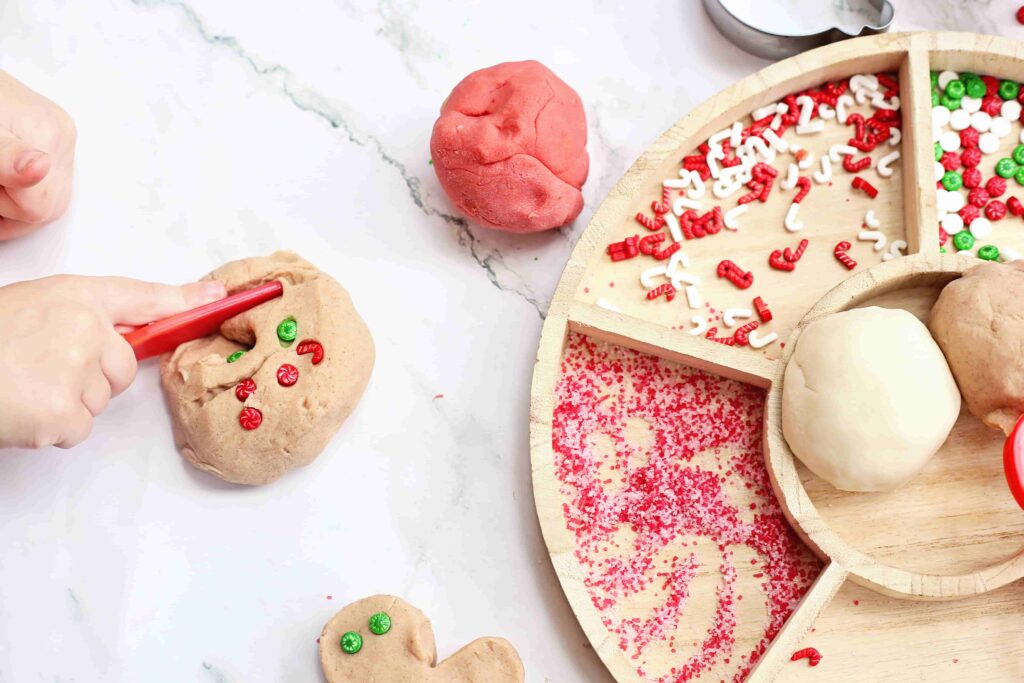 Holiday Cookie Playdough Bakery Tray - Cultivating Brilliant Minds gingerbread cookies made out of playdough