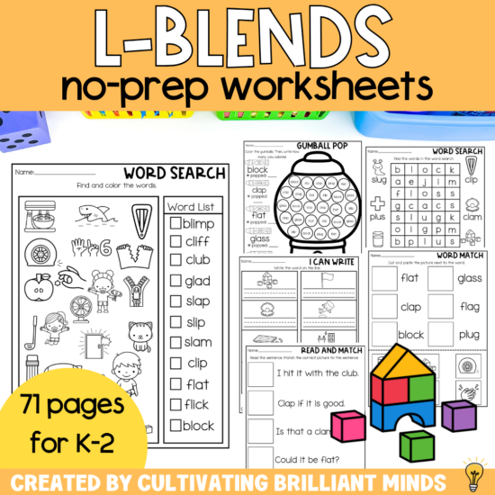 L-Blends Phonics Worksheets No Prep Phonics Activities | L Blends 1st 2nd