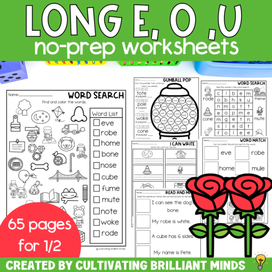 Long E O U CVCe Phonics Worksheets No Prep Phonics Activities Long Vowels K/1/2