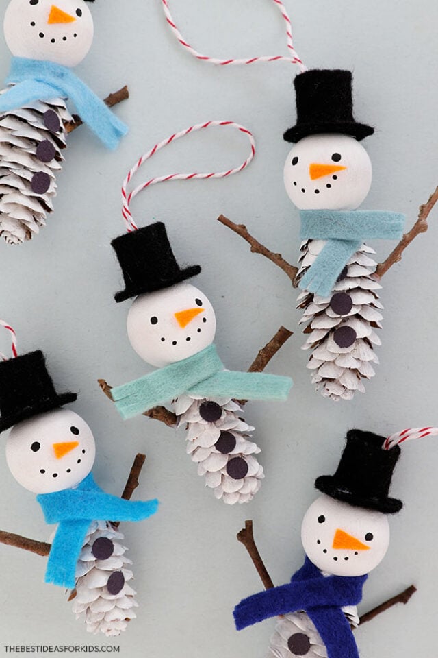 Snowman Crafts for Kids - Cultivating Brilliant Minds Pine Cone Snowman Ornament