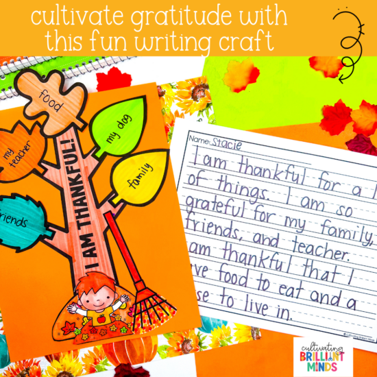 a craft of a fall tree where students write what they are grateful for on the leaves