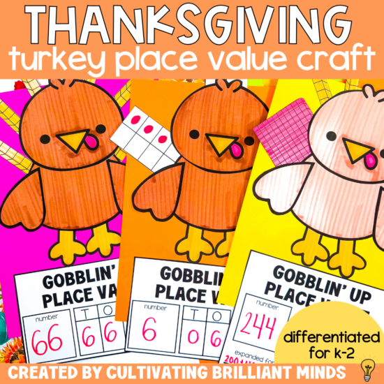 turkey craft that uses base ten blocks as the feathers