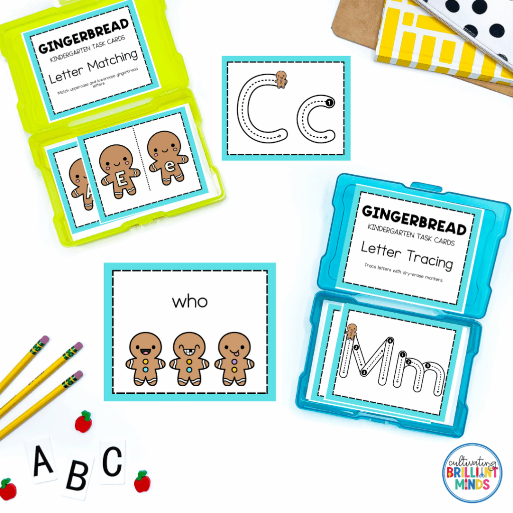 Gingerbread Task Cards - Cultivating Brilliant Minds gingerbread themed task cards to practice literacy skills