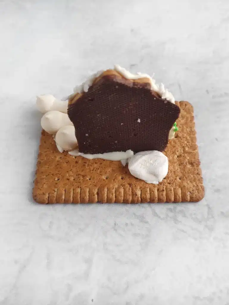 Christmas Village Houses - Cultivating Brilliant Minds the house cookie "glued" onto the cracker using icing