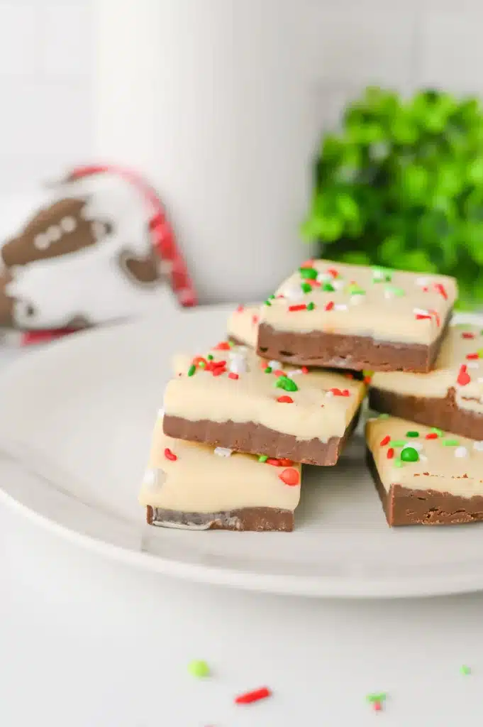 Christmas Fudge - Cultivating Brilliant Minds christmas fudge decorated with red and green sprinkles