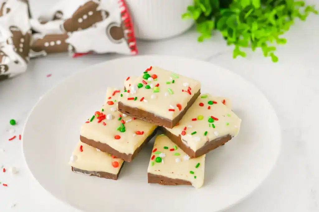 Christmas Fudge - Cultivating Brilliant Minds christmas fudge decorated with red and green sprinkles