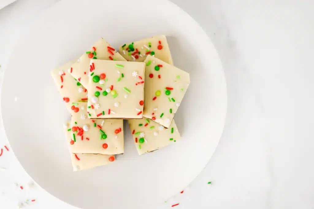 Christmas Fudge - Cultivating Brilliant Minds christmas fudge decorated with red and green sprinkles