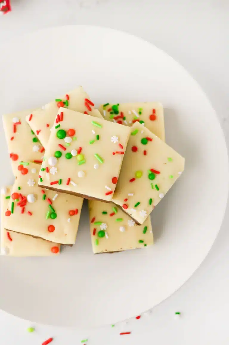 christmas fudge decorated with red and green sprinkles