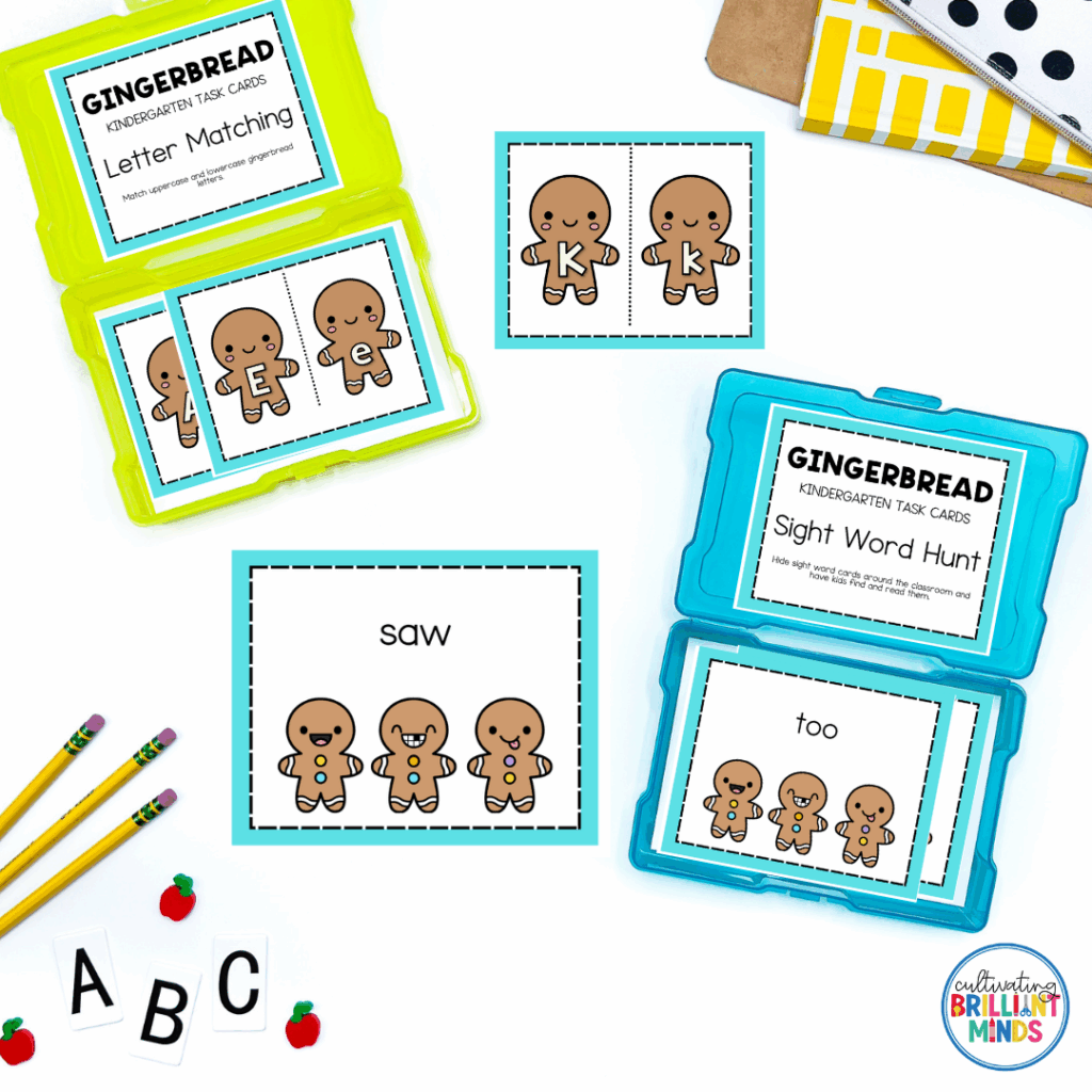 Gingerbread Task Cards - Cultivating Brilliant Minds gingerbread themed task cards to practice literacy skills