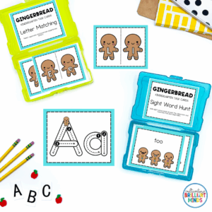 gingerbread themed task cards to practice literacy skills