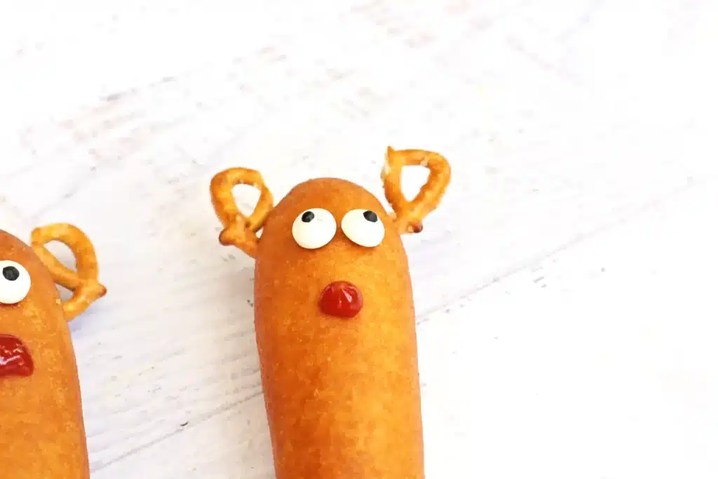 Rudolph Corn Dogs - Cultivating Brilliant Minds corn dogs decorated to look like rudolph