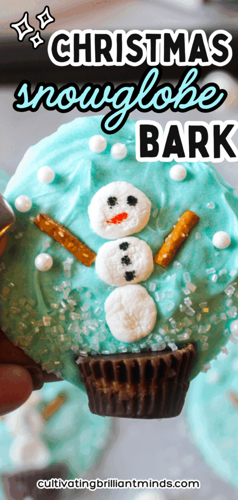 Christmas Snowglobe Bark - Cultivating Brilliant Minds chocolate bark decorated to look like a snowglobe