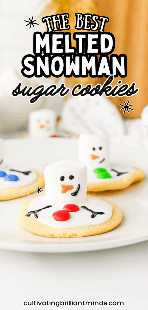 Melted Snowman Cookies - Cultivating Brilliant Minds cookies decorated to look like melted snowmen