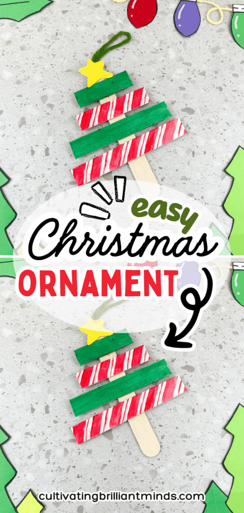 Christmas Tree Popsicle Stick Ornament - Cultivating Brilliant Minds popsicle sticks organized and decorated to look like a christmas tree