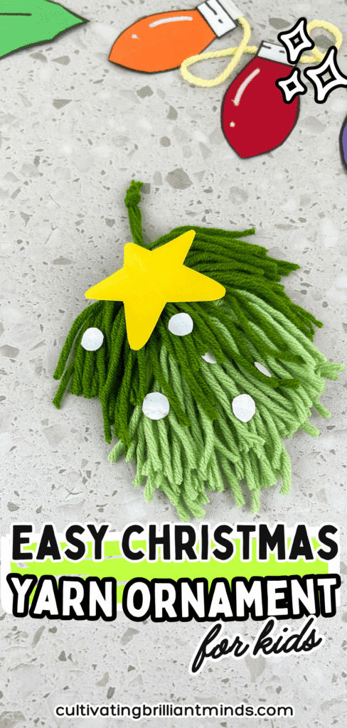 Christmas Yarn Ornament for Kids - Cultivating Brilliant Minds a christmas ornament made out of yarn