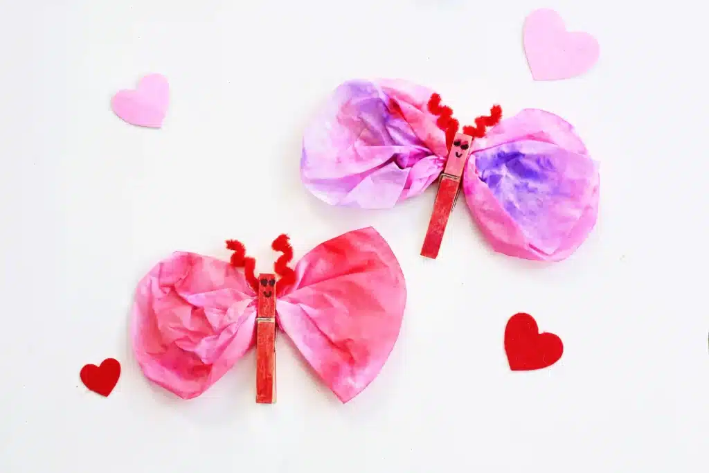 Coffee Filter Valentine Love Bugs - Cultivating Brilliant Minds valentine love bugs made using coffee filters and clothespins