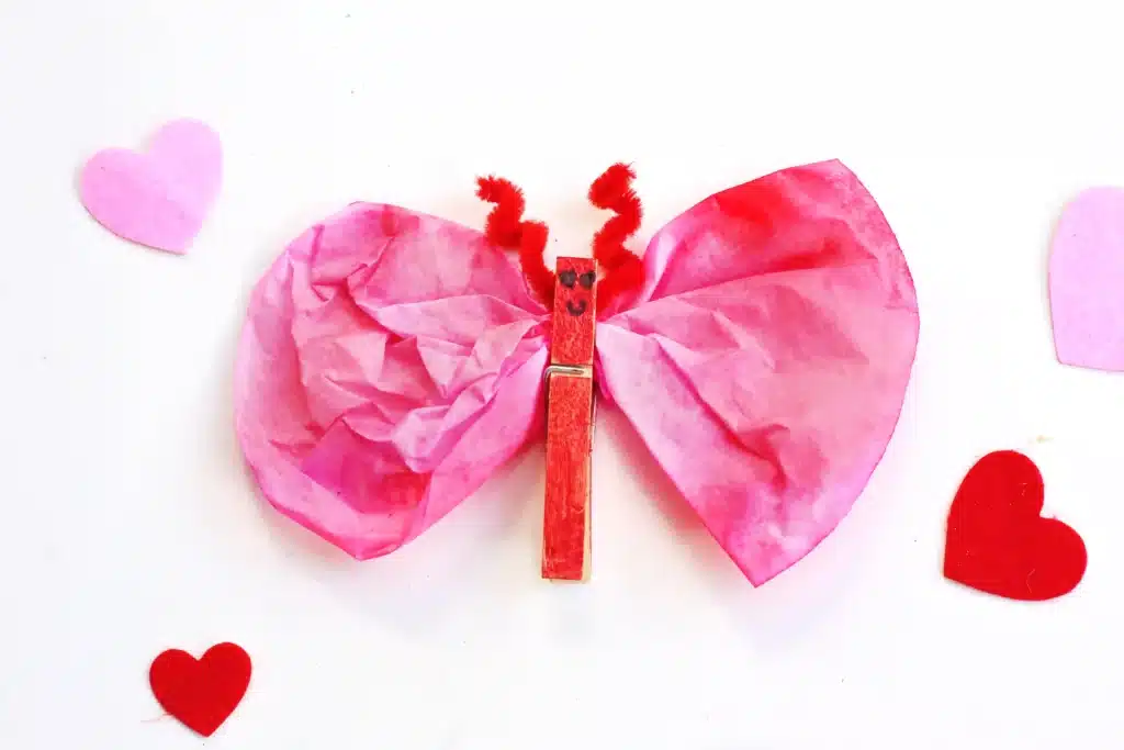 Coffee Filter Valentine Love Bugs - Cultivating Brilliant Minds valentine love bugs made using coffee filters and clothespins