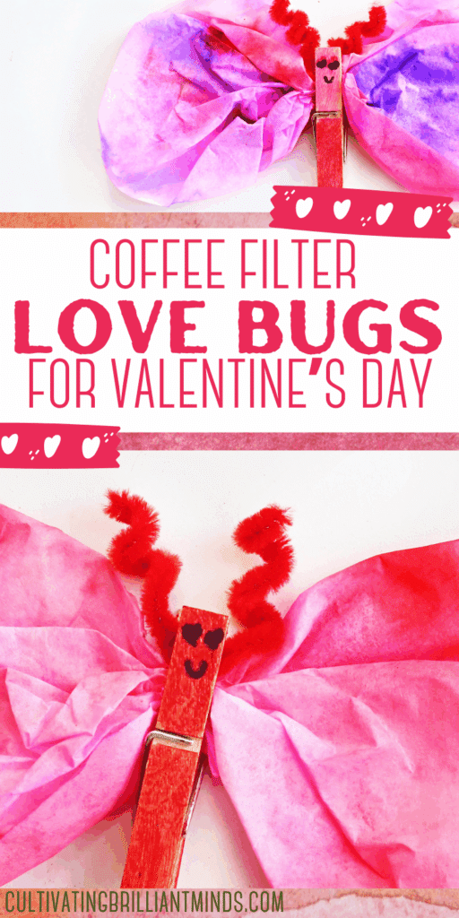 Coffee Filter Valentine Love Bugs - Cultivating Brilliant Minds valentine love bugs made using coffee filters and clothespins