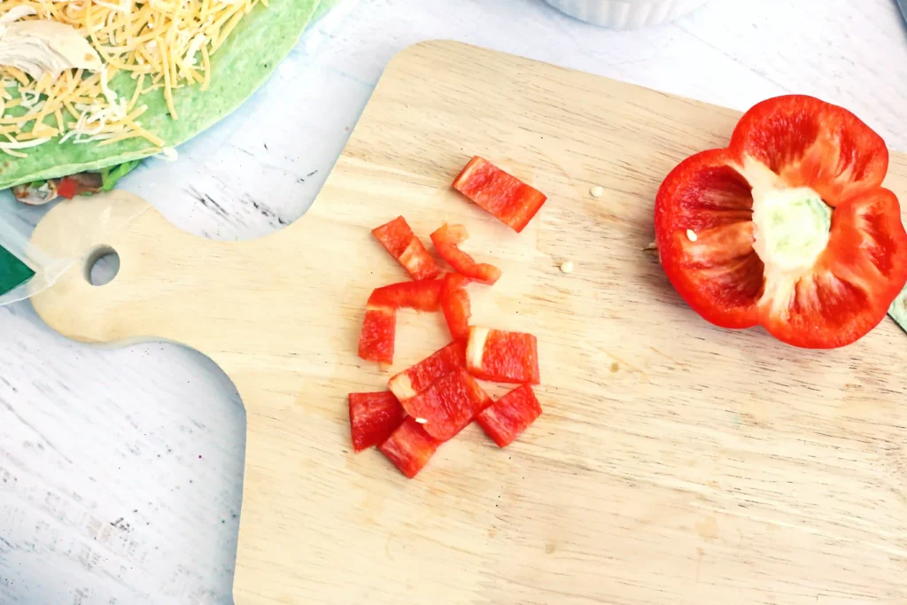 Grinch Quesadillas - Cultivating Brilliant Minds sliced red bell pepper