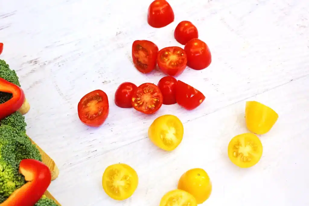 Christmas Tree Veggie Tray - Cultivating Brilliant Minds sliced cherry tomatoes