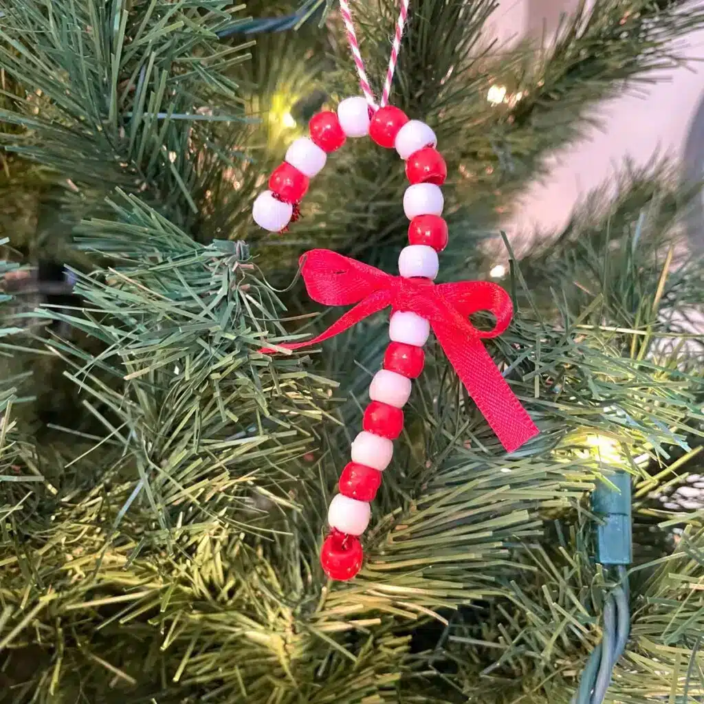 Christmas Ornament Crafts for Kids - Cultivating Brilliant Minds Easy Bead Candy Cane Ornament