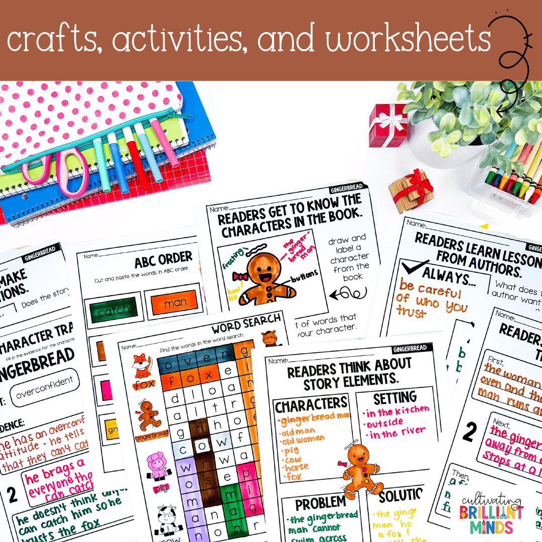 Gingerbread Man Book Companion - Cultivating Brilliant Minds activities, crafts, and worksheets to accompany the gingerbread man book