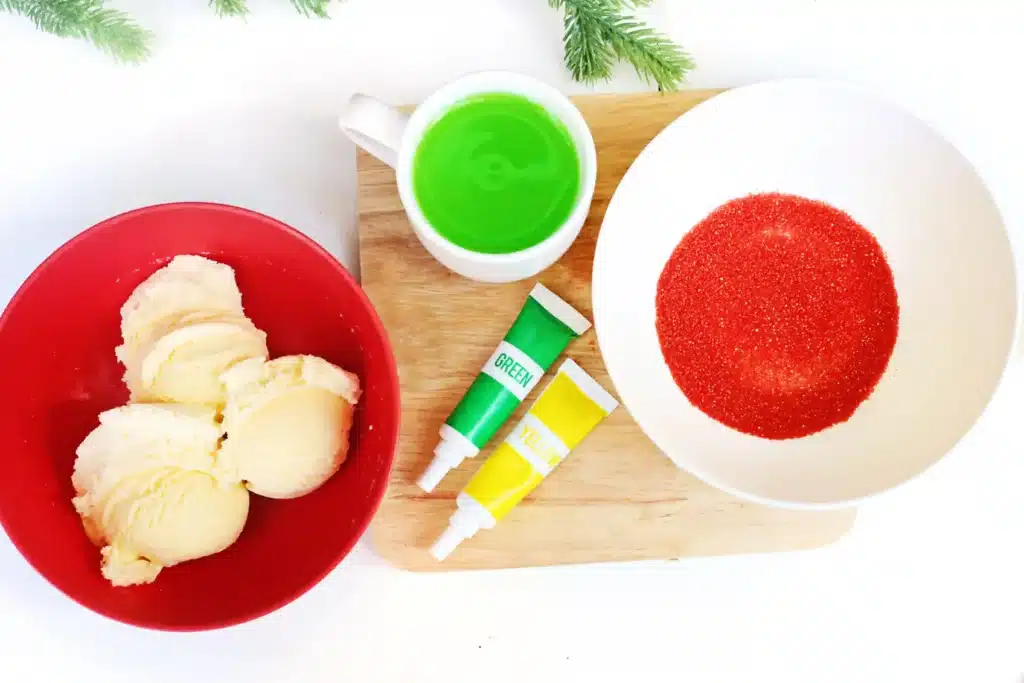 Grinch Shake - Cultivating Brilliant Minds vanilla ice cream, hawaiian punch, red sanding sugar, and green and yellow food coloring