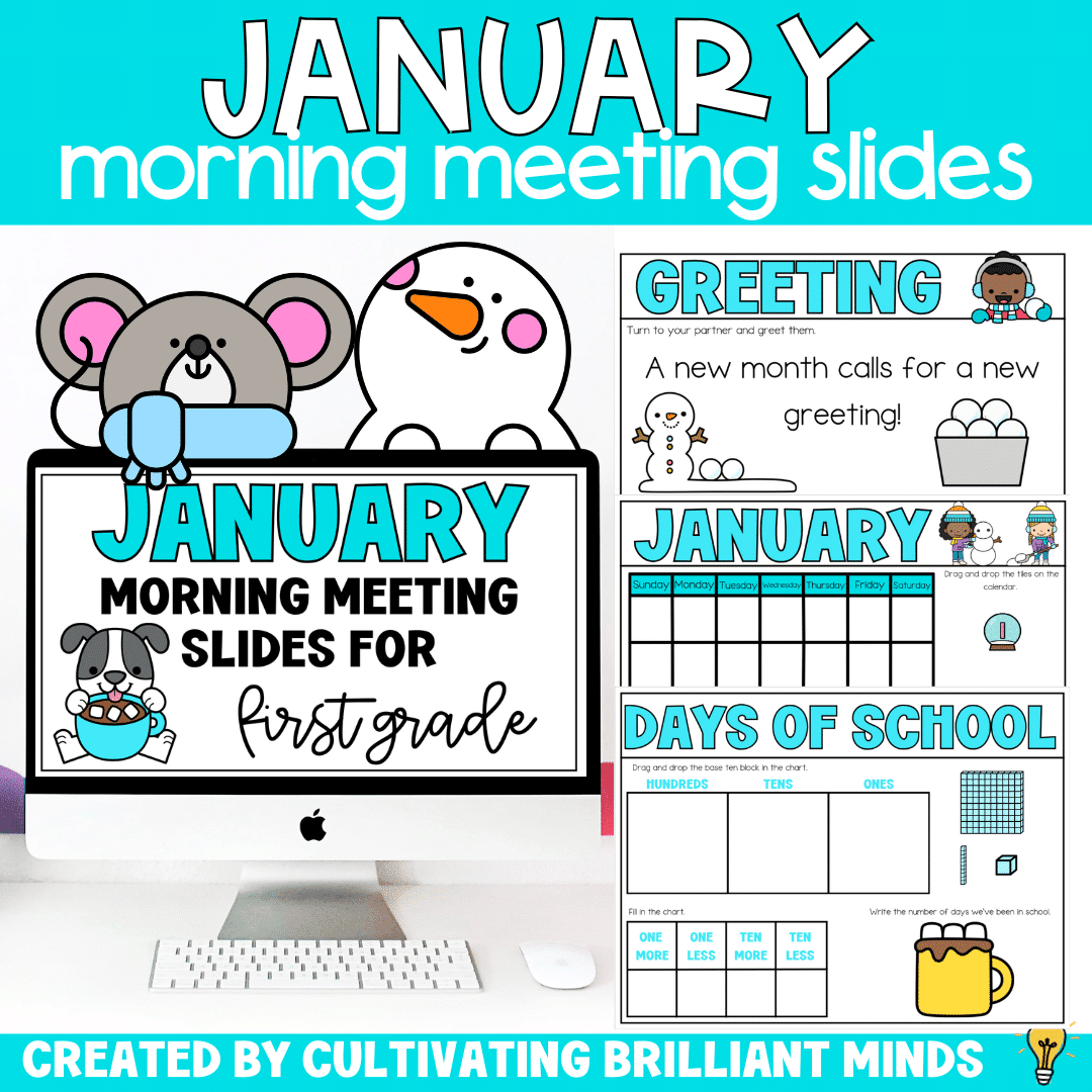 January Morning Meeting - Cultivating Brilliant Minds morning meeting slides for first grade