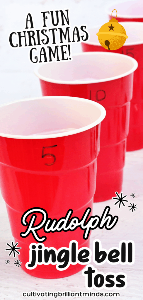 Jingle Bell Toss Game - Cultivating Brilliant Minds red cups with numbers written on them and multicolored jingle bells