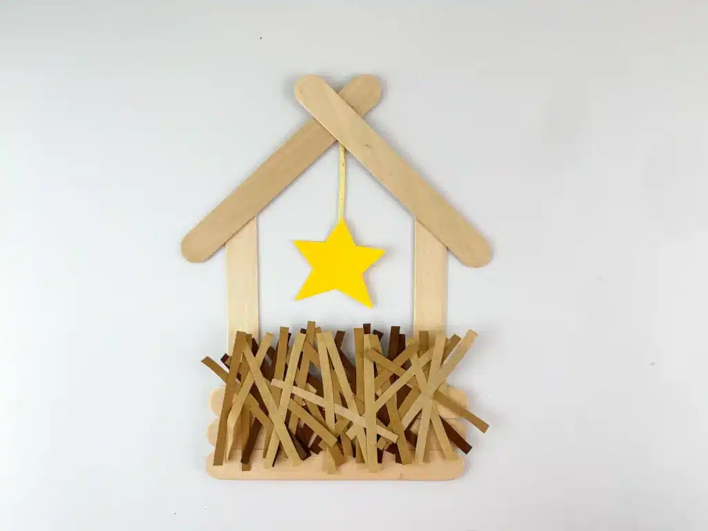 Manger Popsicle Stick Craft - Cultivating Brilliant Minds a manger made out of popsicle sticks and construction paper