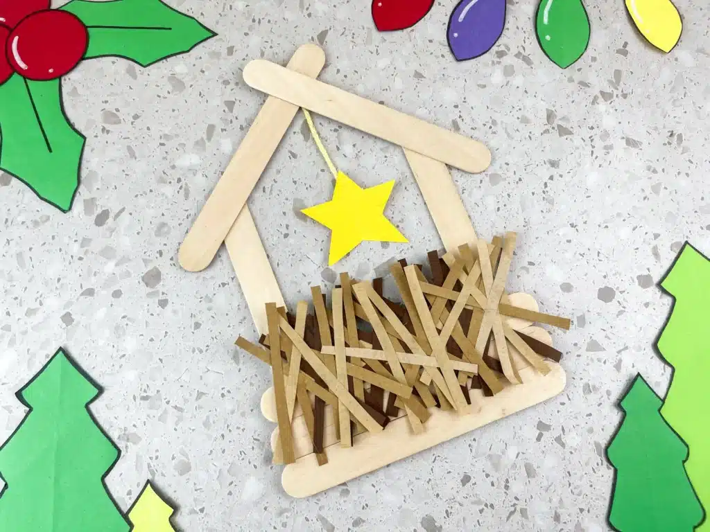 Manger Popsicle Stick Craft - Cultivating Brilliant Minds a manger made out of popsicle sticks and construction paper