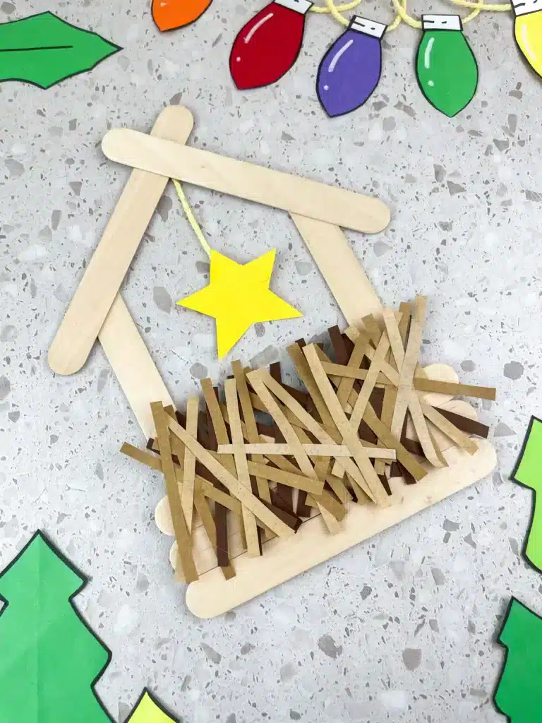 Manger Popsicle Stick Craft - Cultivating Brilliant Minds a manger made out of popsicle sticks and construction paper