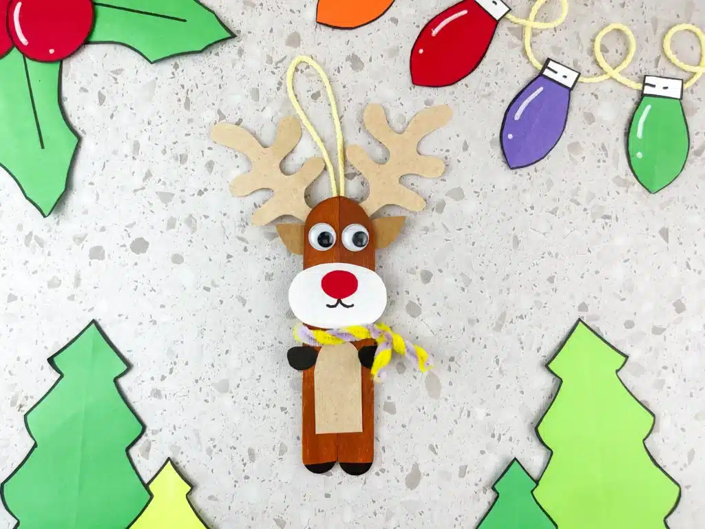Reindeer Popsicle Stick Ornament Craft - Cultivating Brilliant Minds a reindeer popsicle stick ornament craft for kids