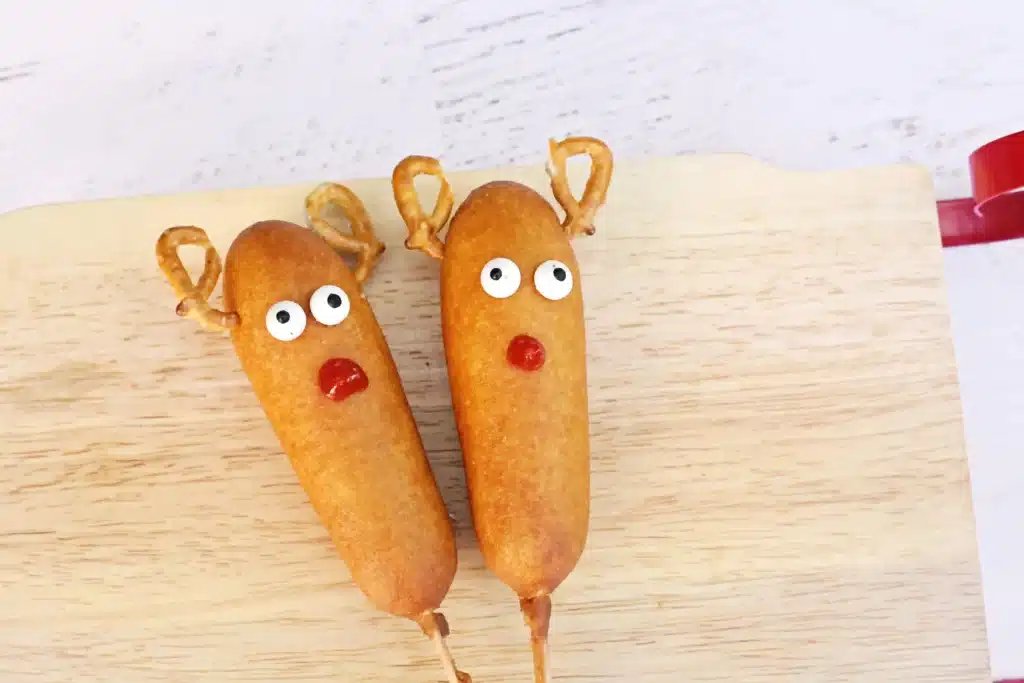 Rudolph Corn Dogs - Cultivating Brilliant Minds corn dogs decorated to look like rudolph