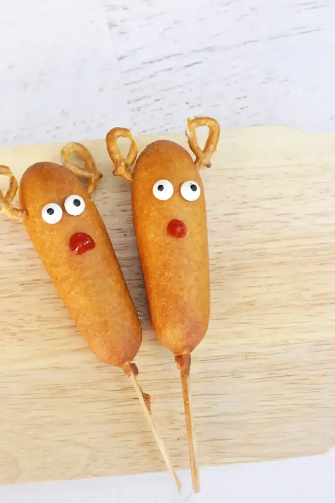 Rudolph Corn Dogs - Cultivating Brilliant Minds corn dogs decorated to look like rudolph