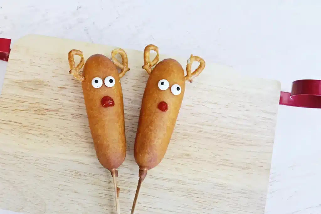 Rudolph Corn Dogs - Cultivating Brilliant Minds corn dogs decorated to look like rudolph