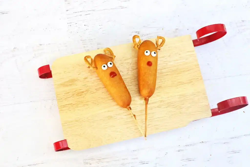Rudolph Corn Dogs - Cultivating Brilliant Minds corn dogs decorated to look like rudolph