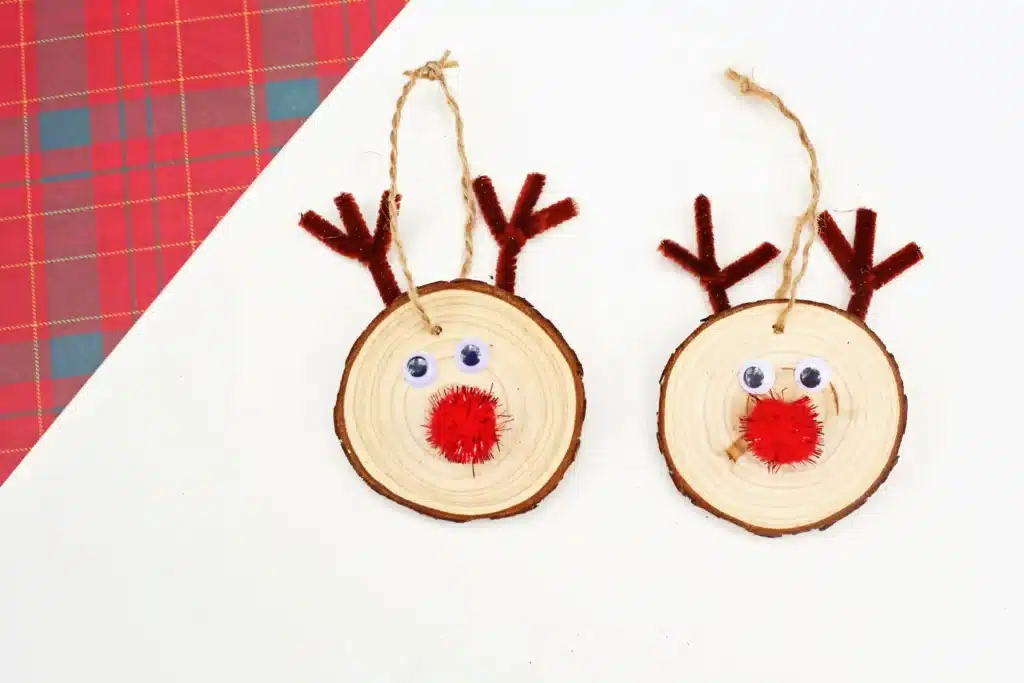 Rudolph Wood Slice Ornament - Cultivating Brilliant Minds a wood slice decorated to look like rudolph and made into an ornament for the tree