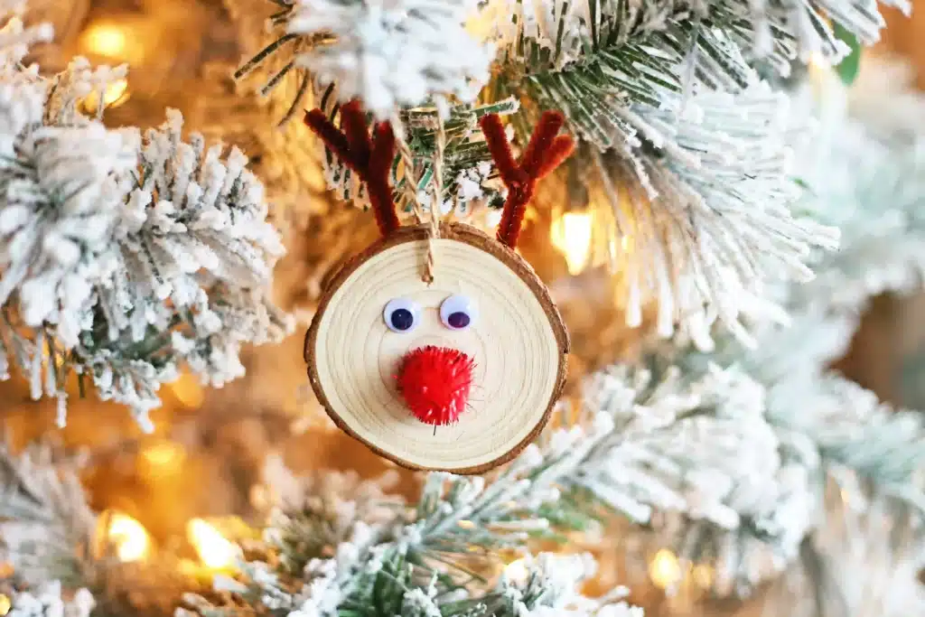 Rudolph Wood Slice Ornament - Cultivating Brilliant Minds a wood slice decorated to look like rudolph and made into an ornament for the tree