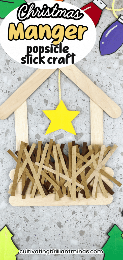 Manger Popsicle Stick Craft - Cultivating Brilliant Minds a manger made out of popsicle sticks and construction paper